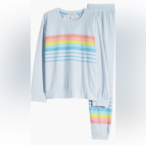 🌈 🩵 PJ Salvage Blue Sweatshirt and Pants Set super soft velour - Picture 1 of 6